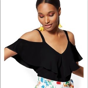 Flounced cold shoulder top